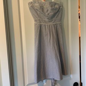 Blue & White Striped Strapless Summer Dress Womens Size 7 Baby Doll Dress